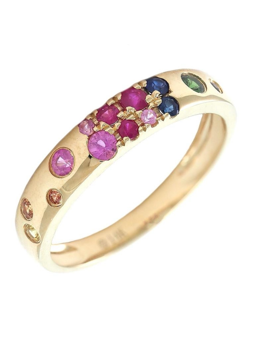 14K Real Yellow Gold Multi-Gemstone Rainbow Eternity Style Ring 4mm Size 6.5
